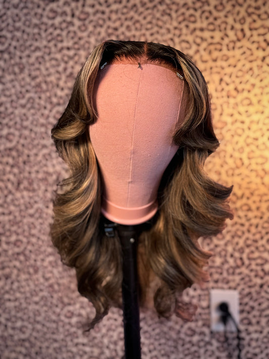 REFURBISHED dark brown wig with highlights