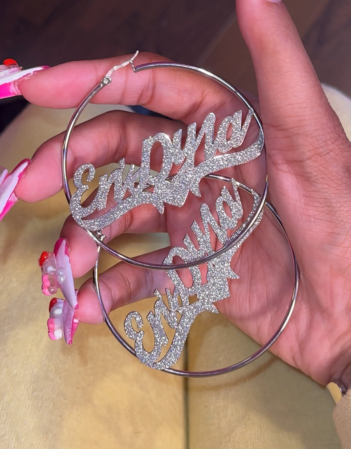 “She’s sparkly” hoops